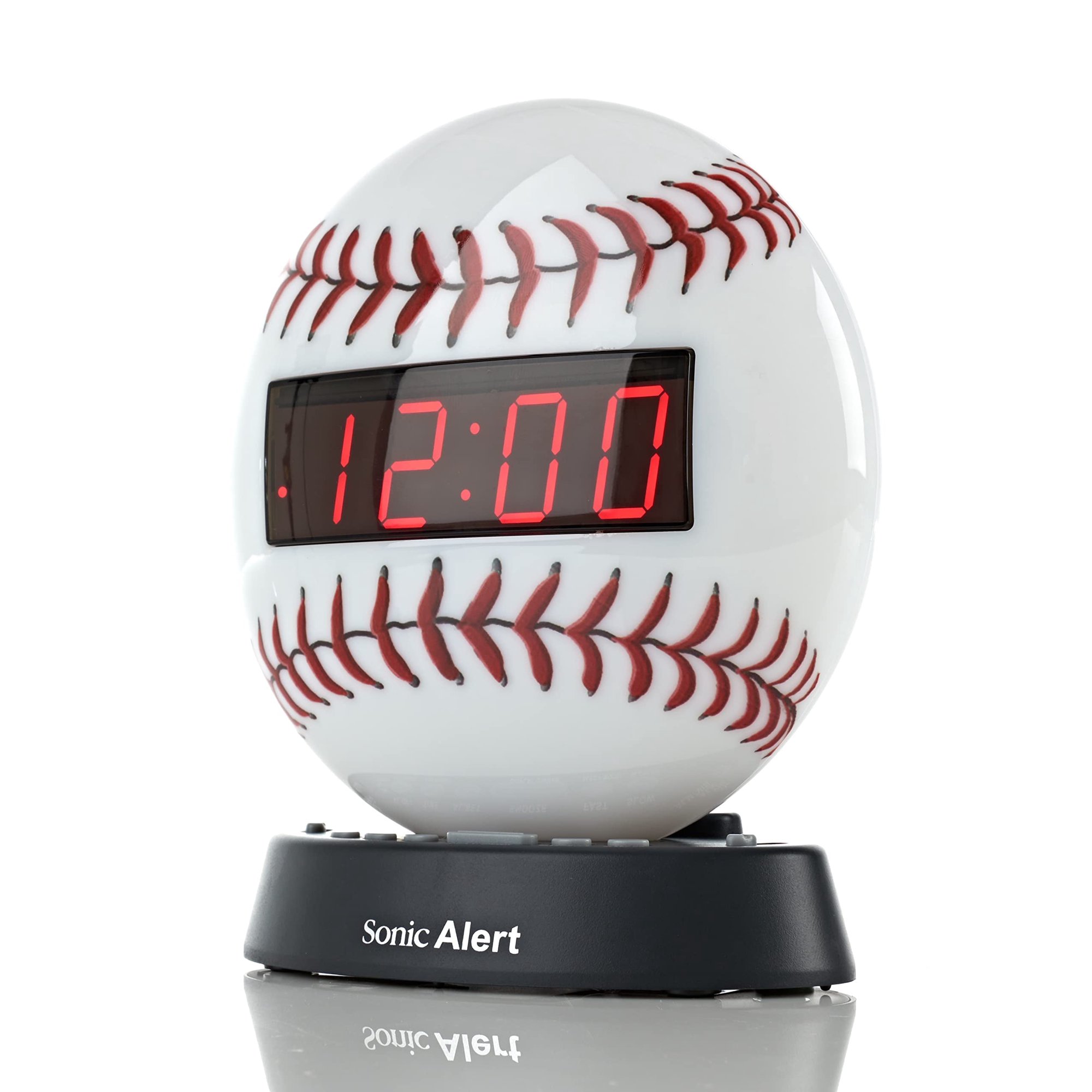 Sonic Alert Glow Baseball Alarm Clock, Digital Display Alarm Clock for Kids White