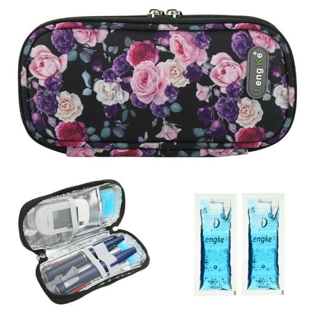 YOUSHARES Insulin Cooler Travel Case - Handy Medication Insulated Diabetic Carrying Cooling Bag for Insulin Pen and Diabetic Supplies with 2 Cooler Ice Pack（Purple Pink Rose）