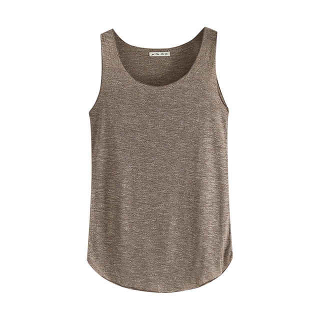 Tank Top Vestido Para Las Mujeres de verano para mujer, chaleco de algodón de bambú con cuello redondo, camisa ajustada coreana en forma de U sin mangas, chaleco de Color sólido (Khaki, One Size)