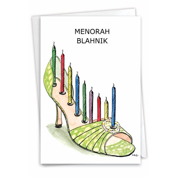 NobleWorks Funny Chanukah Greeting Card with 5 x 7 Inch Envelope (1 Card) Jewish Holiday Card Menorah Blahnik 1070