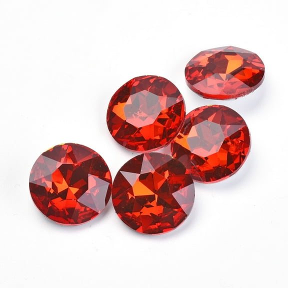 50 pc Pointed Back Glass Rhinestone Cabochons Back Plated Faceted Flat Round Red 8x3.5mm