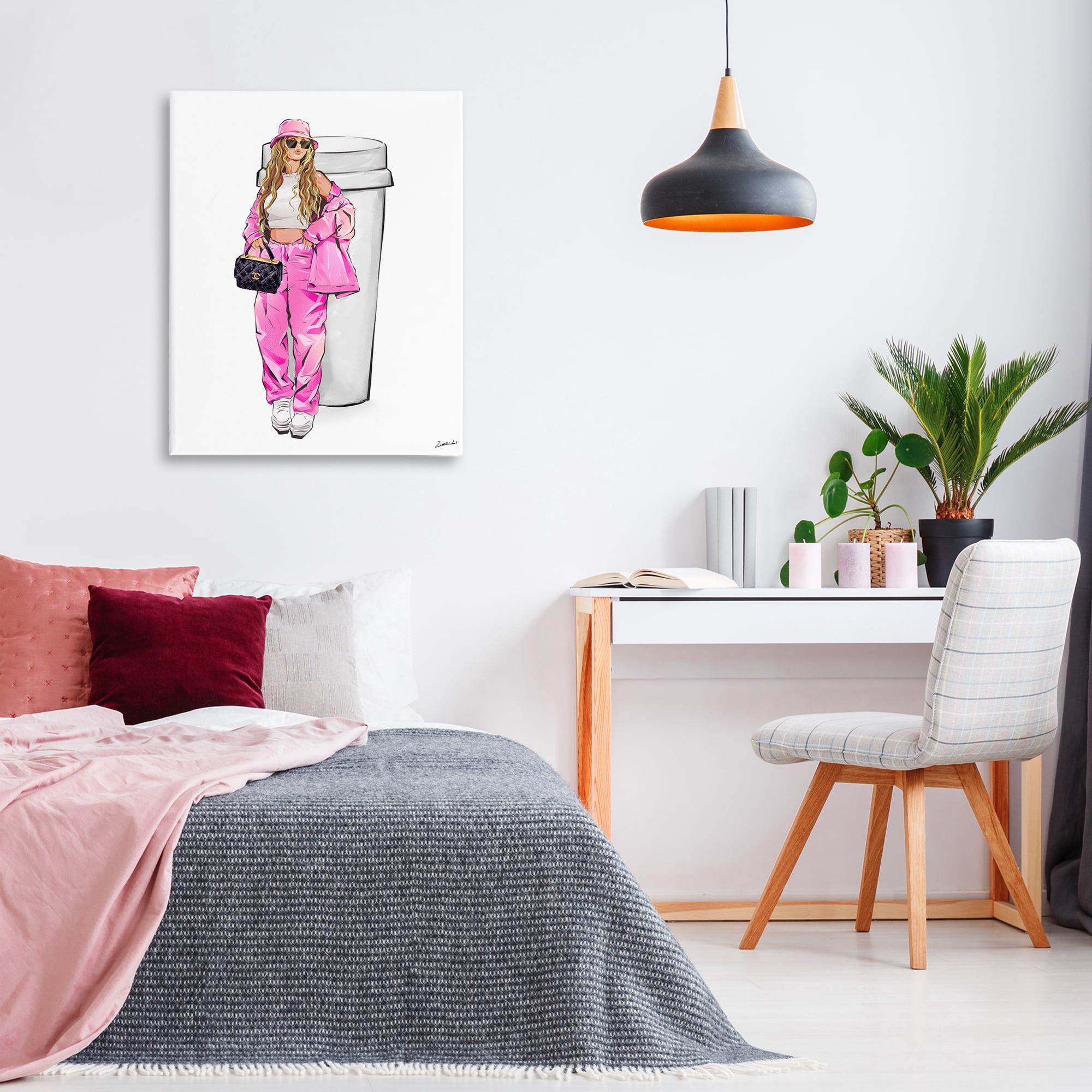 Stupell Industries Trendy Style Girl & Coffee Food & Beverage Painting Wrapped Canvas Art Print Wall Art, 30 x 40