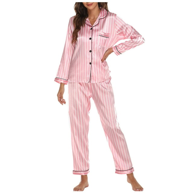 Fgnfyis Two Piece Stretch Color Ding Homestay Pajama Lady Pajamas for Women Light Pink M