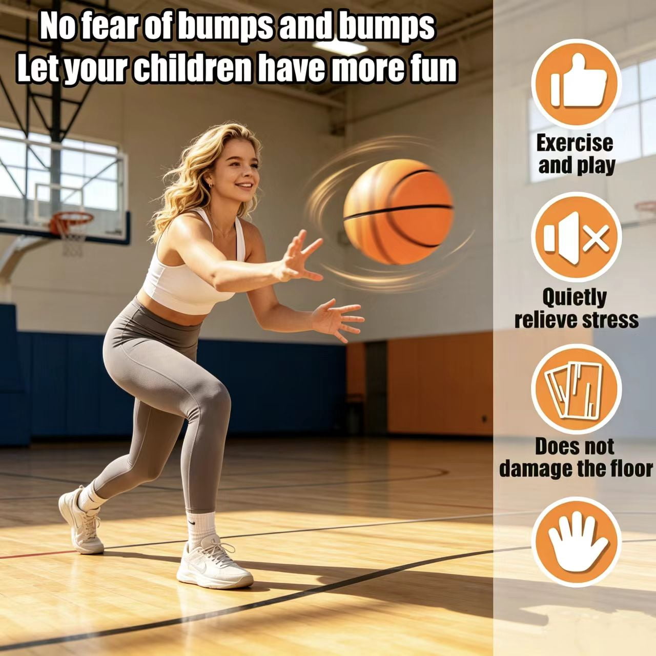 Number 7 Silent Basketball Indoor Foam Noiseless Floor Friendly Orange 9.45 Inches