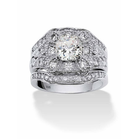 PalmBeach Jewelry 2.22 TCW Cubic Zirconia Clover Motif 3-Piece Bridal Set in Platinum-plated Sterling Silver