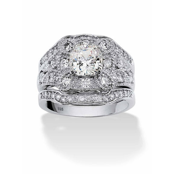 PalmBeach Jewelry 2.22 TCW Cubic Zirconia Clover Motif 3-Piece Bridal Set in Platinum-plated Sterling Silver
