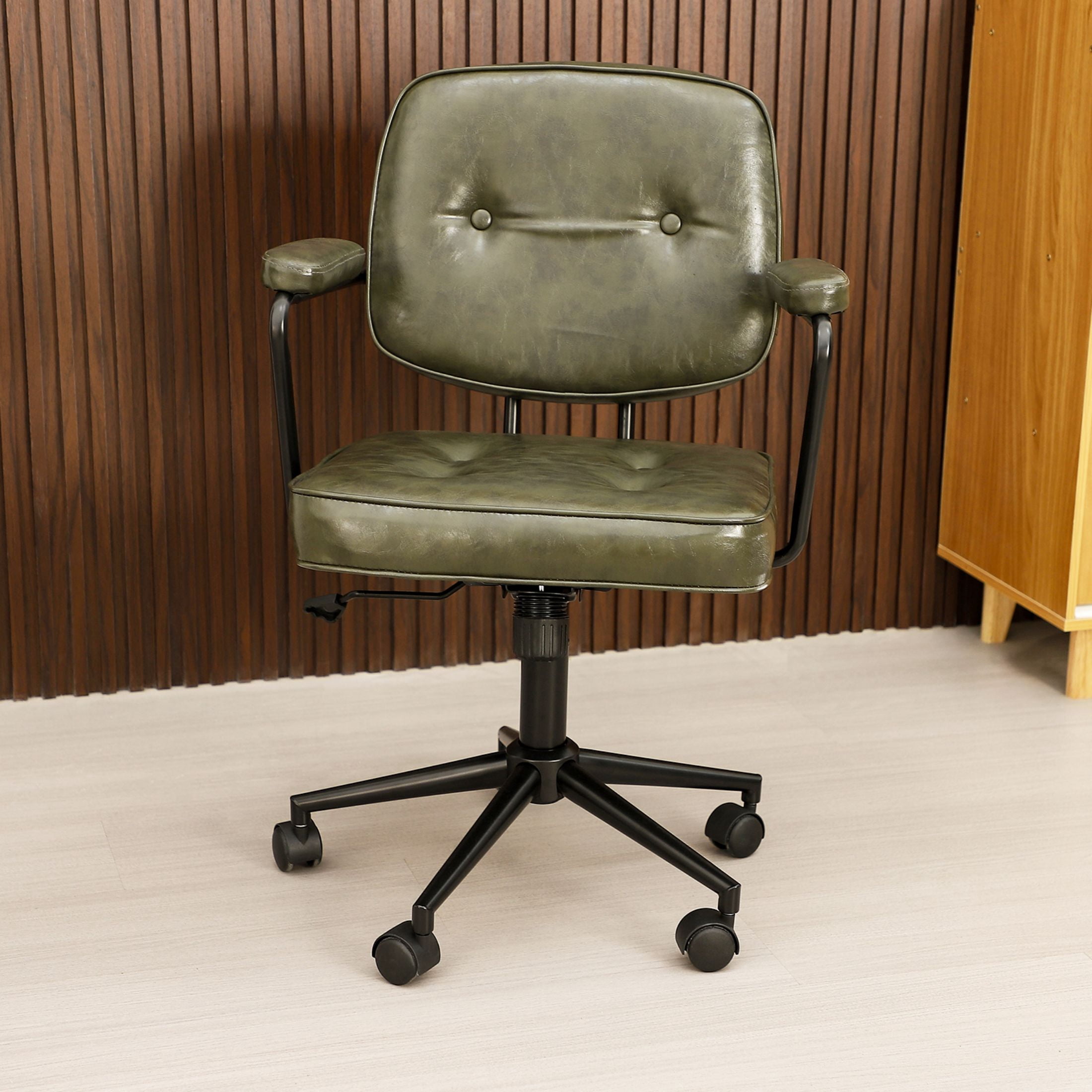 TPHORK Retro PU Leather Office Chair,Mid Back Swivel Task Chair with Wheels and Arms,Height and Backrest Adjustable Home Office Desk Computer Chair,Green