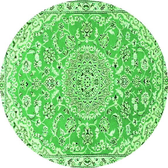 Ahgly Company Indoor Round Medallion Green Traditional Area Rugs, 3' Round