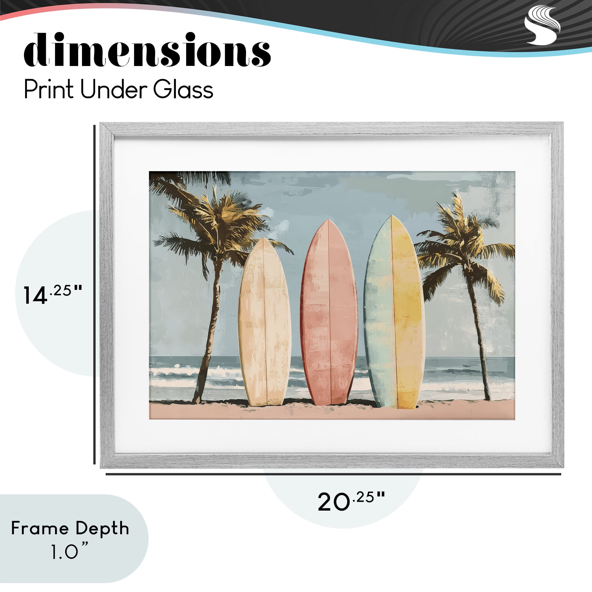 Stupell Industries Paradise Surfboard Trio Gray Framed Print Under Glass, design by Petal Prints Design