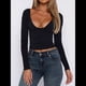 thumbnail image 5 of Tops de Escote en V Profundo para Mujer, Camisetas de Larga A , Camisetas de Punto Ajustadas, Camisetas de Moda de Otoño para Salir, Ropa Negro L, 5 of 7