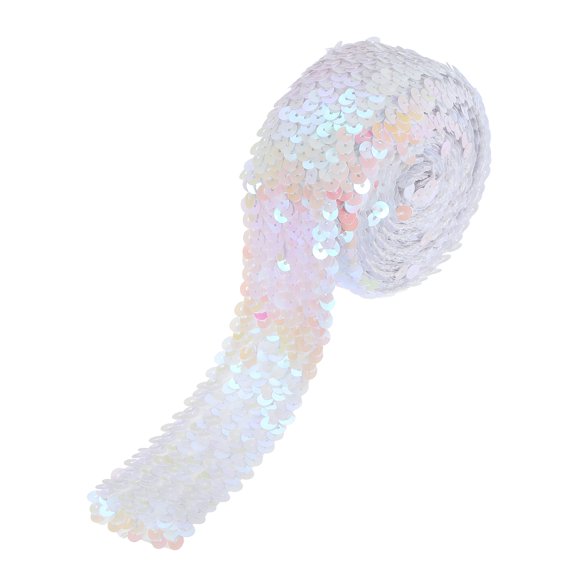 3.5 Yards 2 Inch Elastic Sequins Trim 5 Row Flat Sequin Strip Paillette Sequins Fabric Ribbon for Crafts DIY Sequin Fringe Sewing Multicolor White