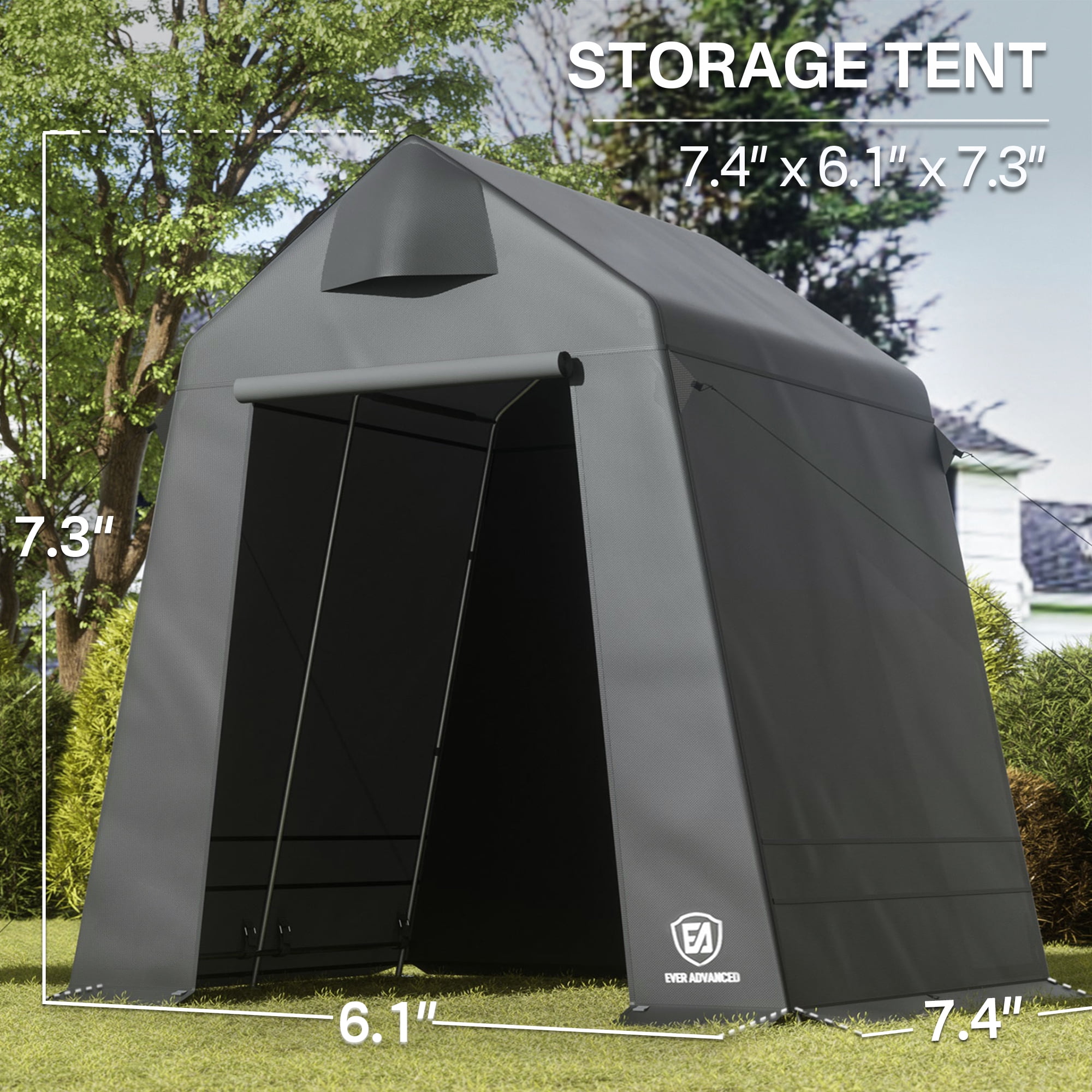 EVER ADVANCED Outdoor Storage Tent with Vent, 7.4' Wide*6.1' Deep Storage Shed Portable Carport with Steel Frame for Motorcycle, Bike, Heavy Duty Garden Shelter for Tools, Lawn Mower