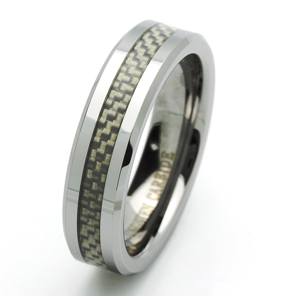 Men Women Tungsten Carbide Wedding Band Ring 6mm Comfort Fit Beveled Edges Carbon Fiber Inlay