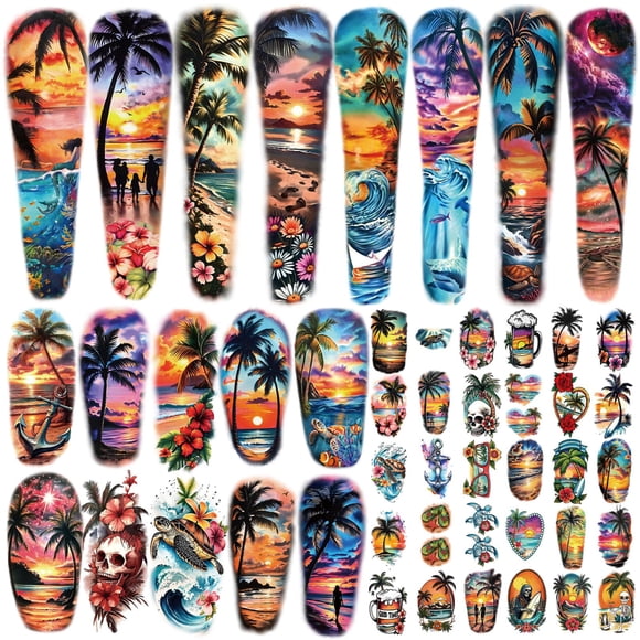 Manga tropical impermeable BASIFA para tatuajes temporales, 48 hojas