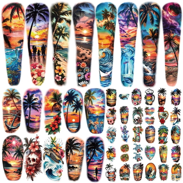 Manga tropical impermeable BASIFA para tatuajes temporales, 48 hojas