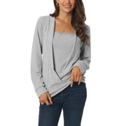 Unique Bargains Women's Long Sleeve Square Neck Solid Color Fake Two-Piece Casual Top