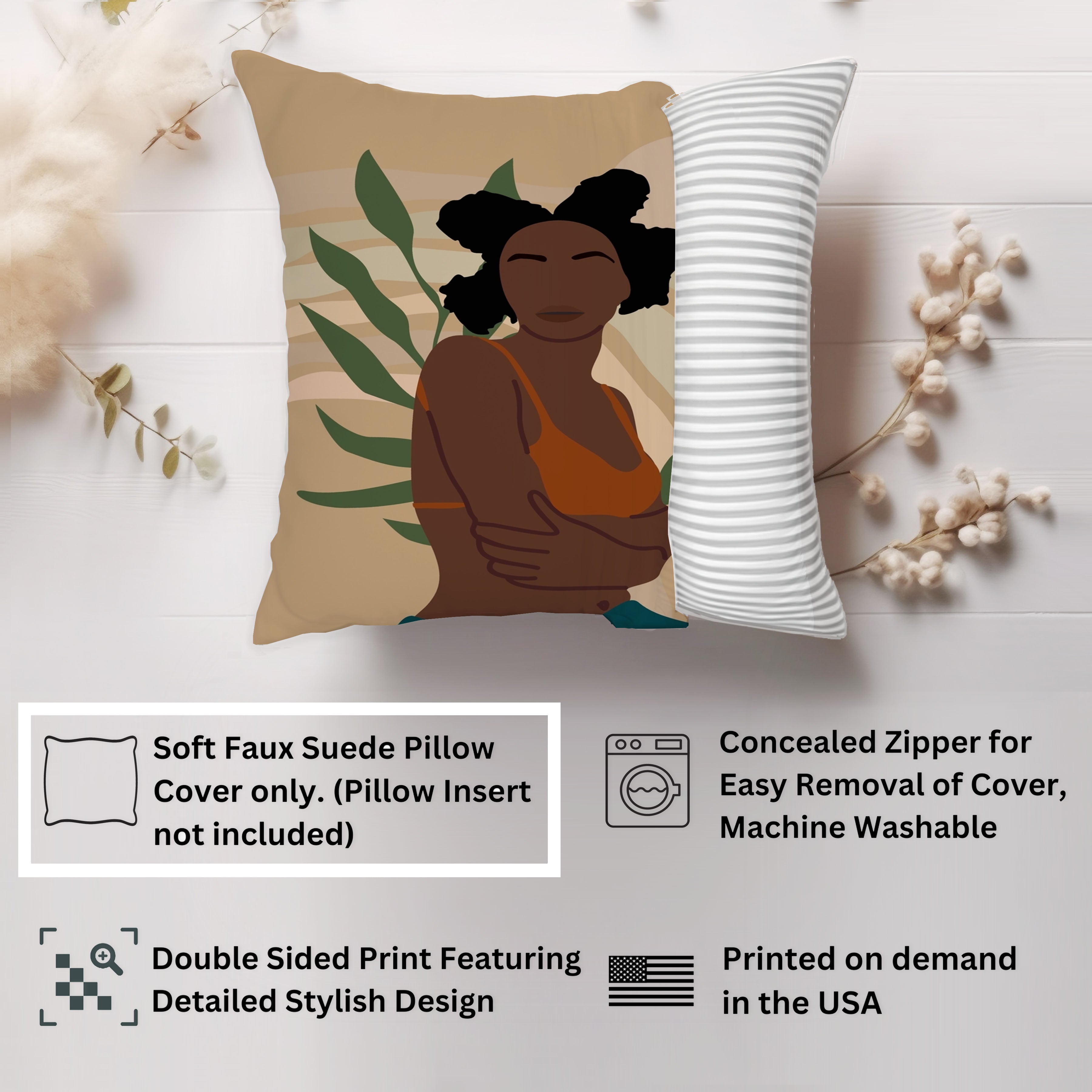 Ethan Taylor People & Portraits Throw Pillow Soft Cushion Cover African American Women Divinely Made Portraits Female Bohemian Decorative Square Accent Pillow Case, 18x18 Inches, Blue, Green - image 2 of 5