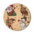 thumbnail image 1 of Christmas Mouse Pad for Computers, Happy Xmas Character with Stars and Dots Santa Reindeer Elf Snowman, Round Non-Slip Thick Rubber Modern Mousepad, 8" Round, Pastel Brown Multicolor, by Ambesonne, 1 of 2
