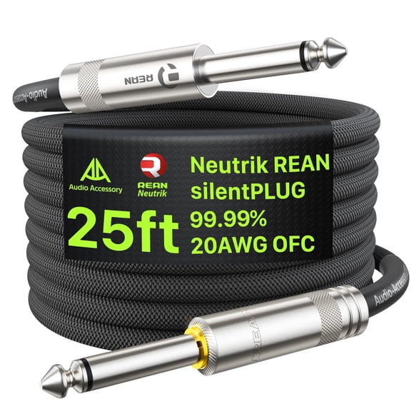 AA AUDIO ACCESSORY Silent Guitar Cable 25 ft, Neutrik REAN silentPLUG, Kevlar-Reinforced Nylon Braided Anti-Kinking, Auto Mute 20