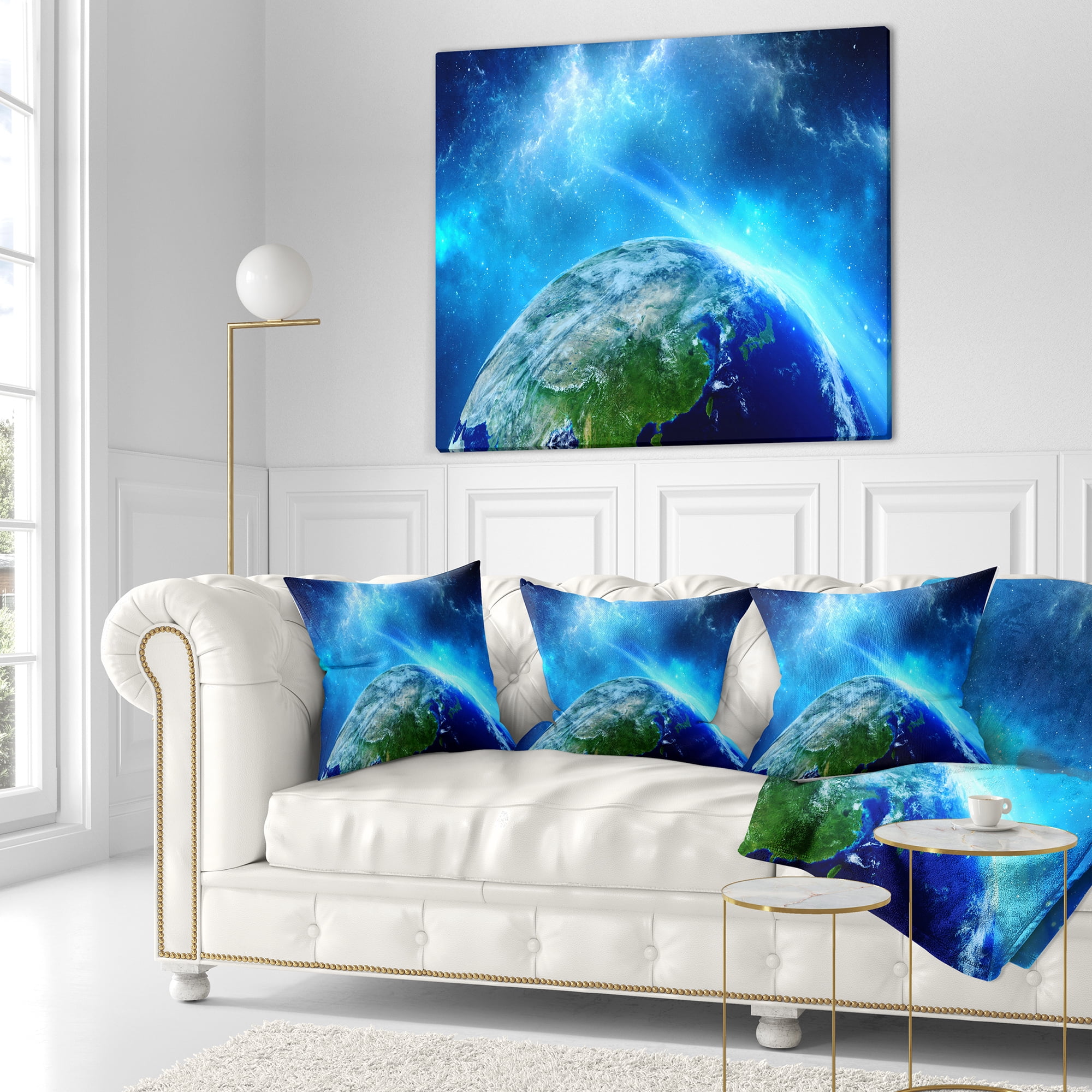 Designart Planet Earth in Universe - Contemporary Throw Pillow - 18x18
