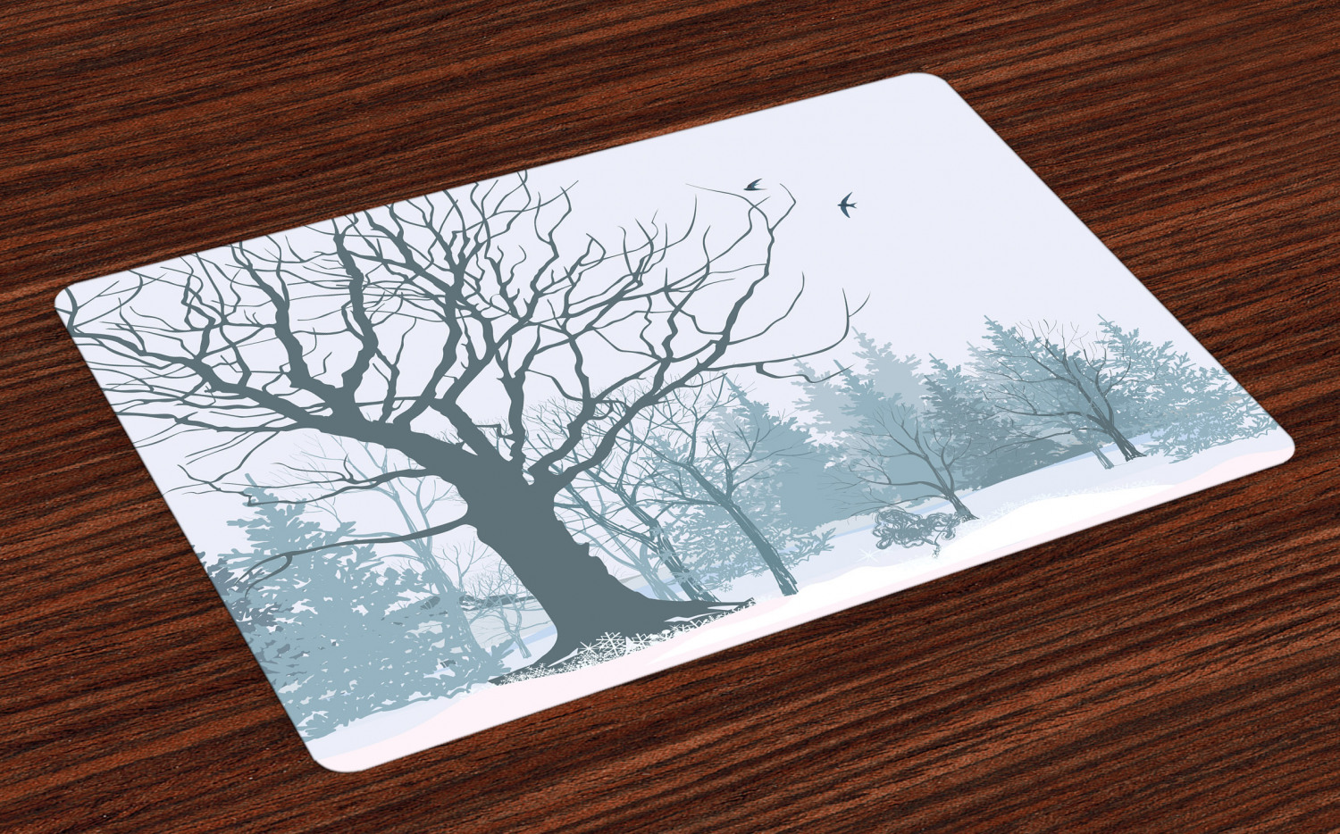 Winter Placemats Set of 4 Winter Season Theme A Tree without Leaves in