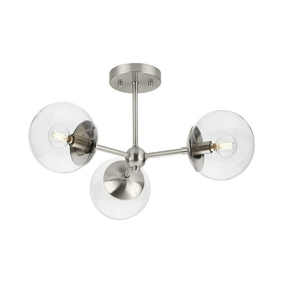 Atwell Collection Three-Light Brushed Nickel Mid-Century Modern Semi-Flush Mount