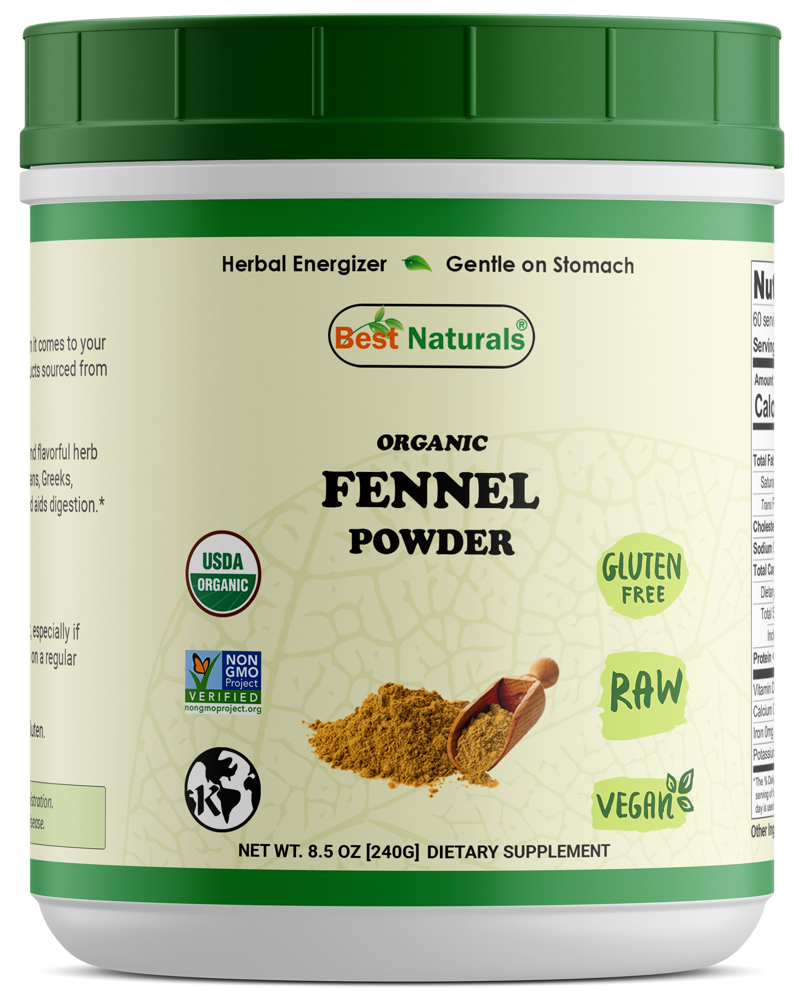 Best Naturals Certified Organic Fennel Seeds Powder 8.5 OZ (240 Gram