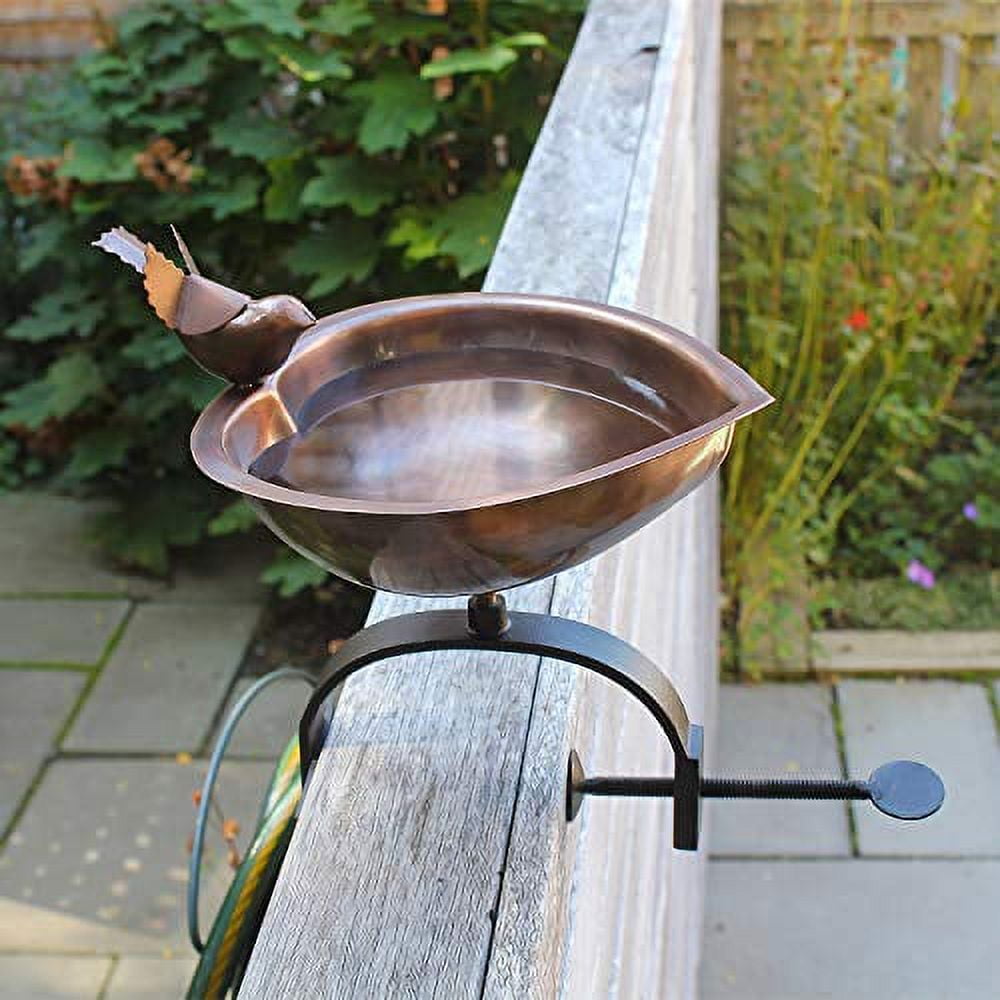 Achla HBB-01-OR Heart Shaped Birdbath with Over Rail Bracket, Copper & Black