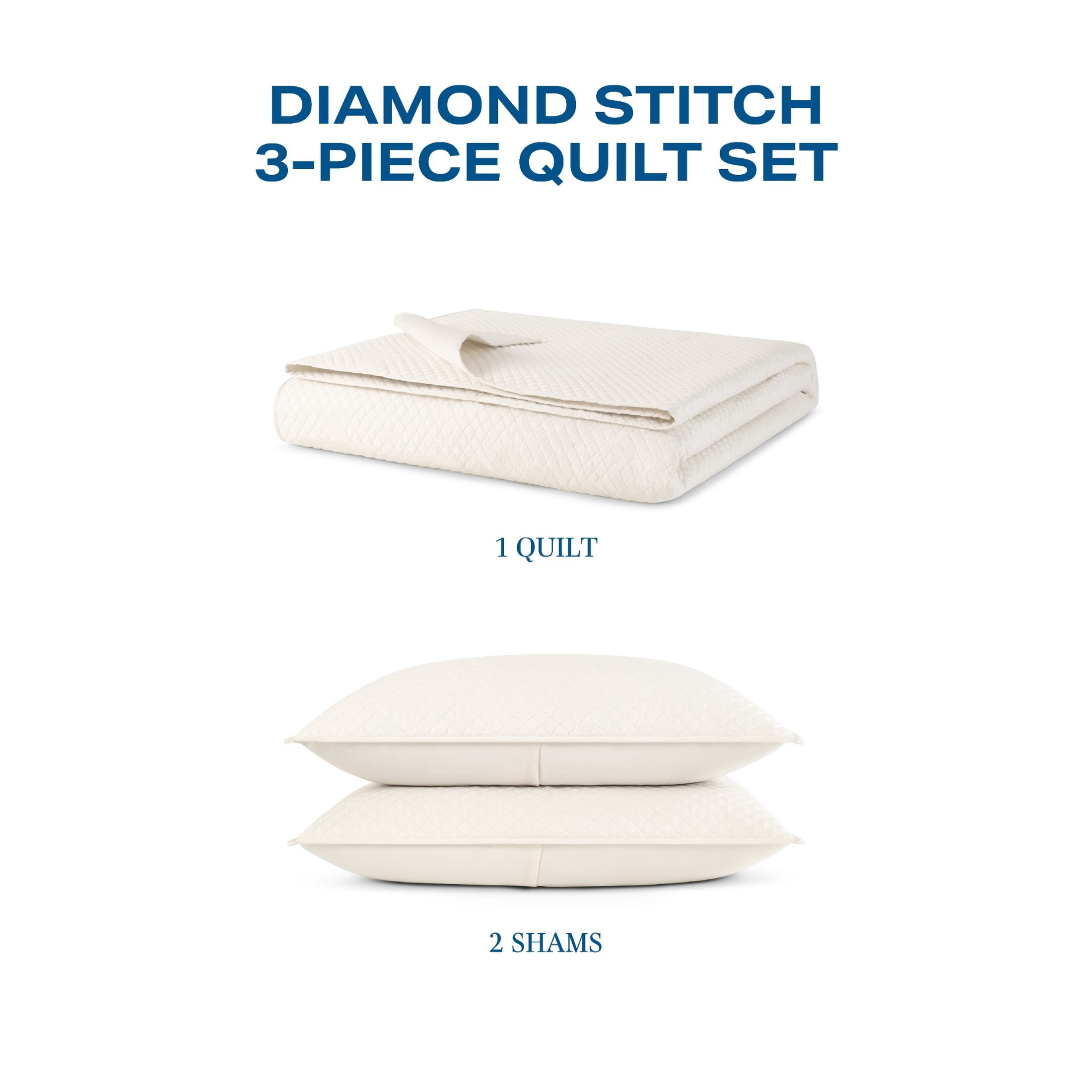 Wamsutta 1846 Cotton Tencel 3-Piece Gardenia Diamond Stitch Quilt Set, King