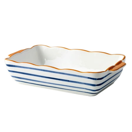 

(22x12x5.2cm) Blue Lasagne Dish Ceramic Baking Dish With Handle Porcelain Pie Dish For Oven Rectangular Microwave Pan-b