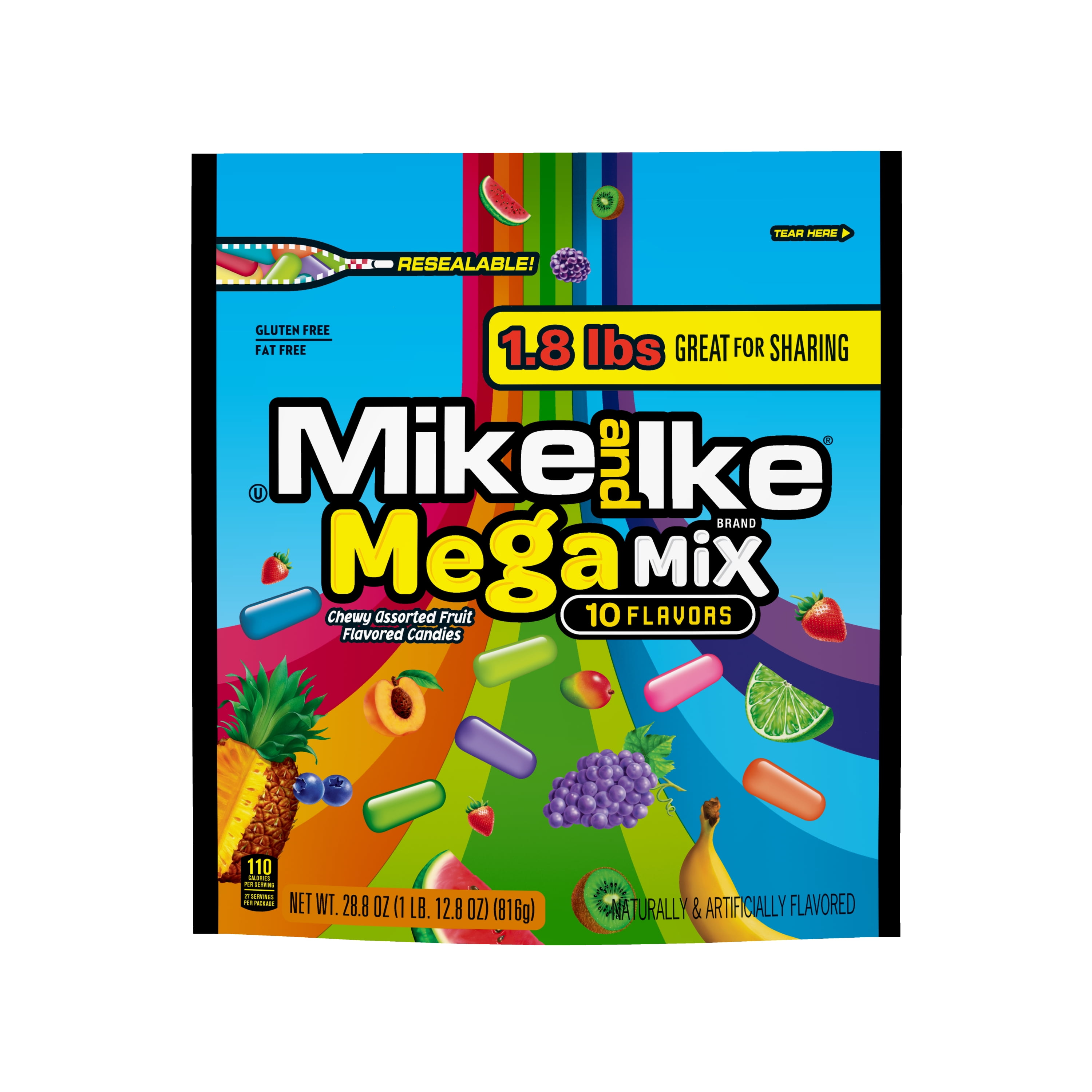 Mike and Ike Mega Mix Chewy Candy, 28.8 ounce Stand Up Bag, 1 count