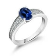 thumbnail image 2 of Gem Stone King 925 Sterling Silver Blue Created Sapphire Engagement Ring for Women (2.08 Cttw, Oval 8X6MM, Gemstone September Birthstone, Available in Size 5, 6, 7, 8, 9), 2 of 4