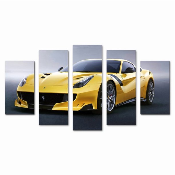 Cuadro Decorativo Ferrari F12 Berlinetta Amarillo Juego De 5 Piezas 150x80cm Ideal Para Sala Oficina Taller Decoración Moderna