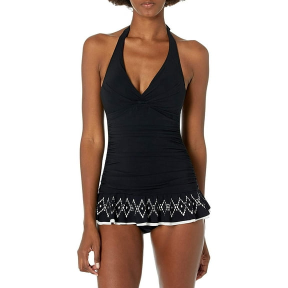 Profile by Gottex BLACK Tutti Frutti Lasercut Halter Swimdress, US 6