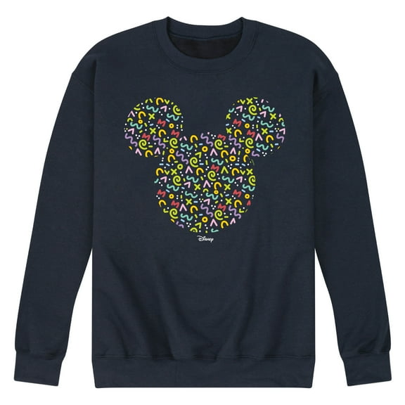 Disney - Mickey Head With Pattern - Men's Crew Neck Fleece Pullover