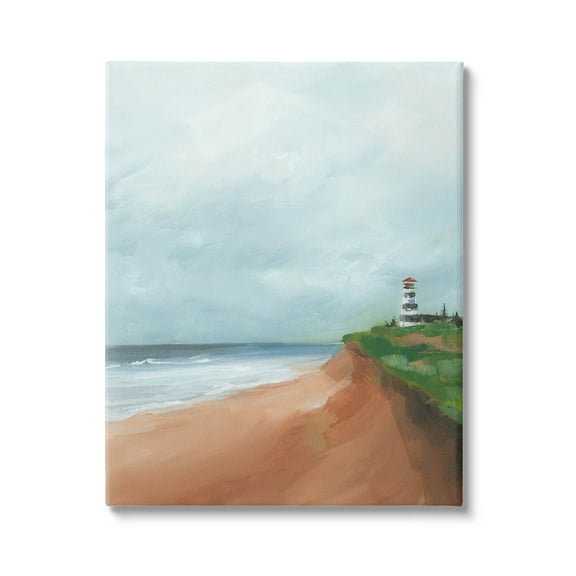 Distant Lighthouse Beach Shore Coastal Painting Gallery Wrapped Canvas Print Wall Art