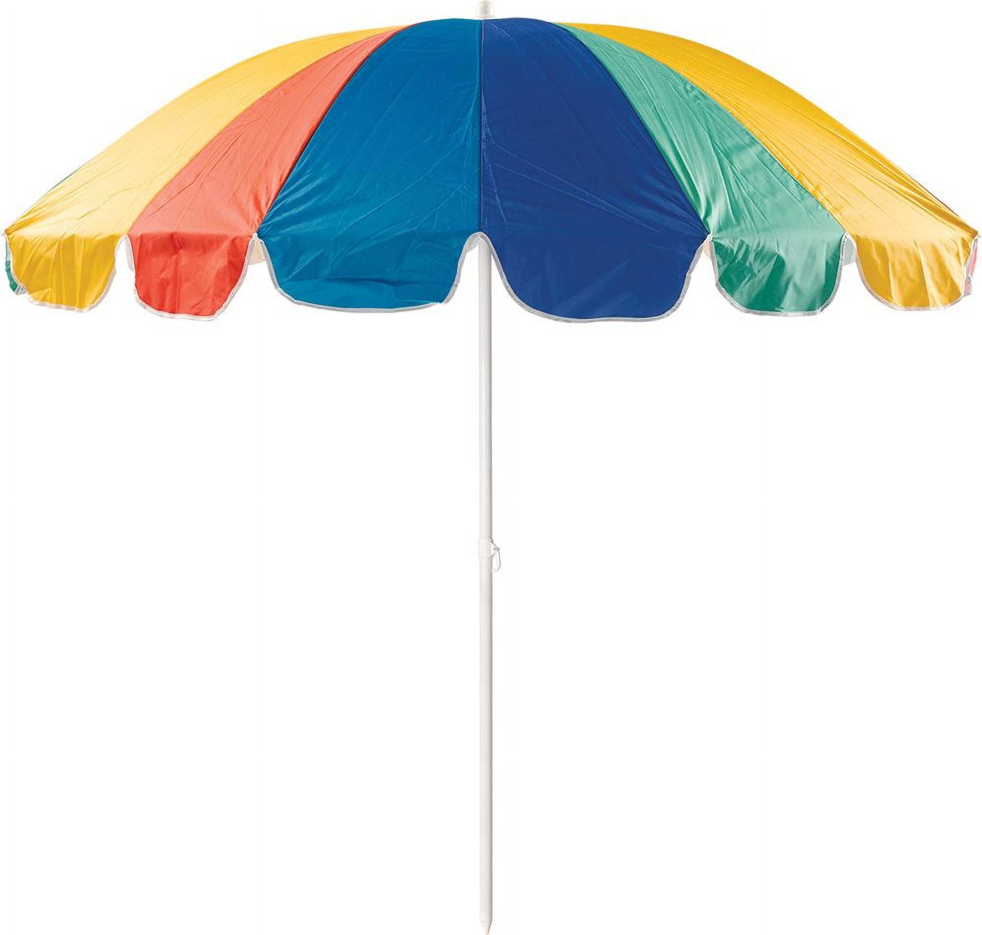 Bluewater Beach 7.5 Foot Tilt Beach Umbrella, UPF 50+ Silver Lining Sun Protection, New