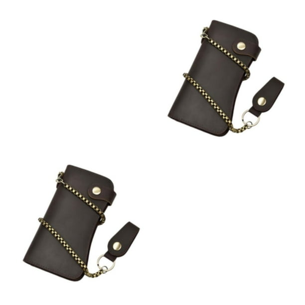 Sonducket Cartera de cuero para hombre, carteras con cadena y cremallera, tarjetero, tarjetero, bolsillo Retro, monedero oscuro Marron oscuro 2piezas