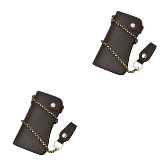 Cartera de cuero Qarigey para hombre bloquea con ranura para cremallera Marron oscuro 2piezas