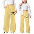 thumbnail image 2 of WMQPNNS Girl's Baggy Sweatpants Bowknot Straight Long Athletic Pants Girls Sweatpants Size 7 Printed Drawstring Track Pants with Pockets Kids Clothes, Size 11-12 Years, Yellow, 2 of 5