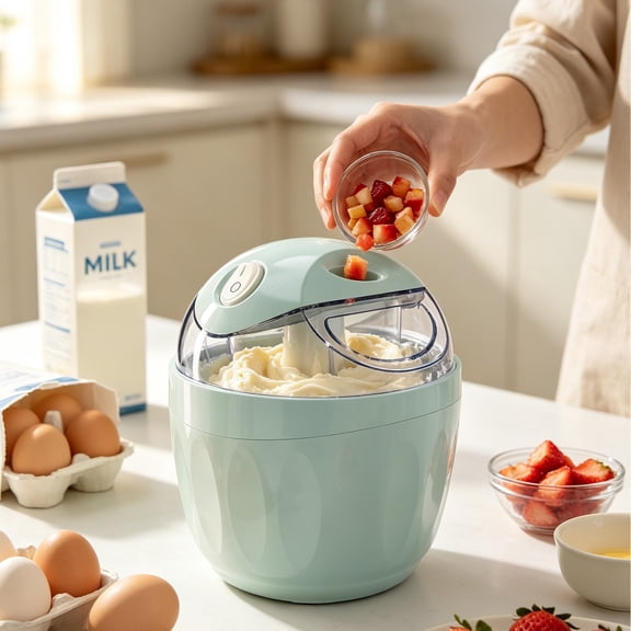 Kuokaa Compact Electric Ice Cream Maker, Automatic Countertop Frozen Dessert Machine with Freezer Bowl for Homemade Ice Cream Frozen Yogurt Gelato Sorbet and Smoothies