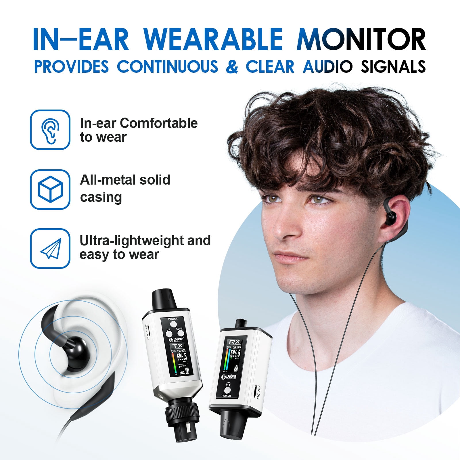 D Debra Audio PRO EMX-1 UHF Mini Wireless In-Ear Monitor System, Rechargeable with Monitor Type for Stage, Band, Studio, Musician, Monitor (1 Transmitter & 1 Receiver)