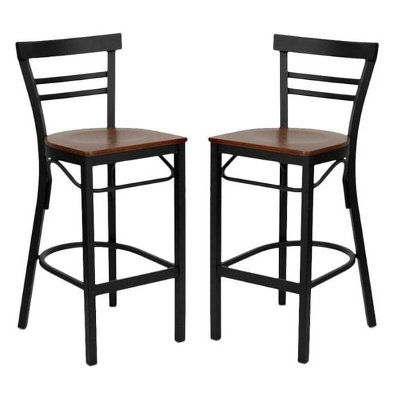 Home Square Hercules Series 29" Ladder Back Metal Stool in Cherry - Set of 2