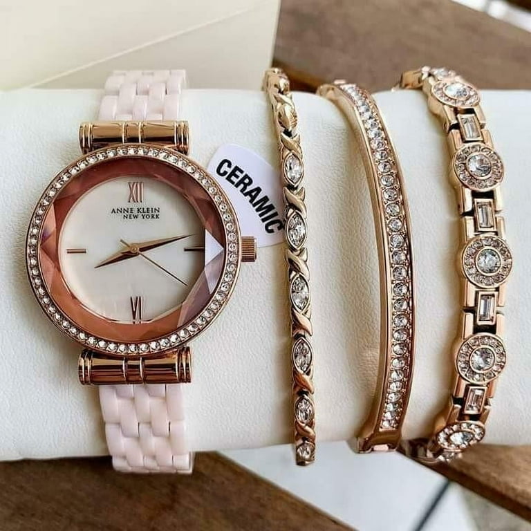 Anne klein new york stainless cheap steel ceramic watch and bangle set