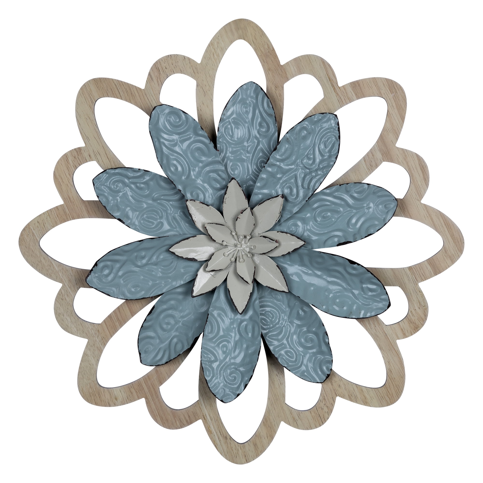 Stratton Home Decor Farmhouse Blue Embossed Metal Flower Wall Decor