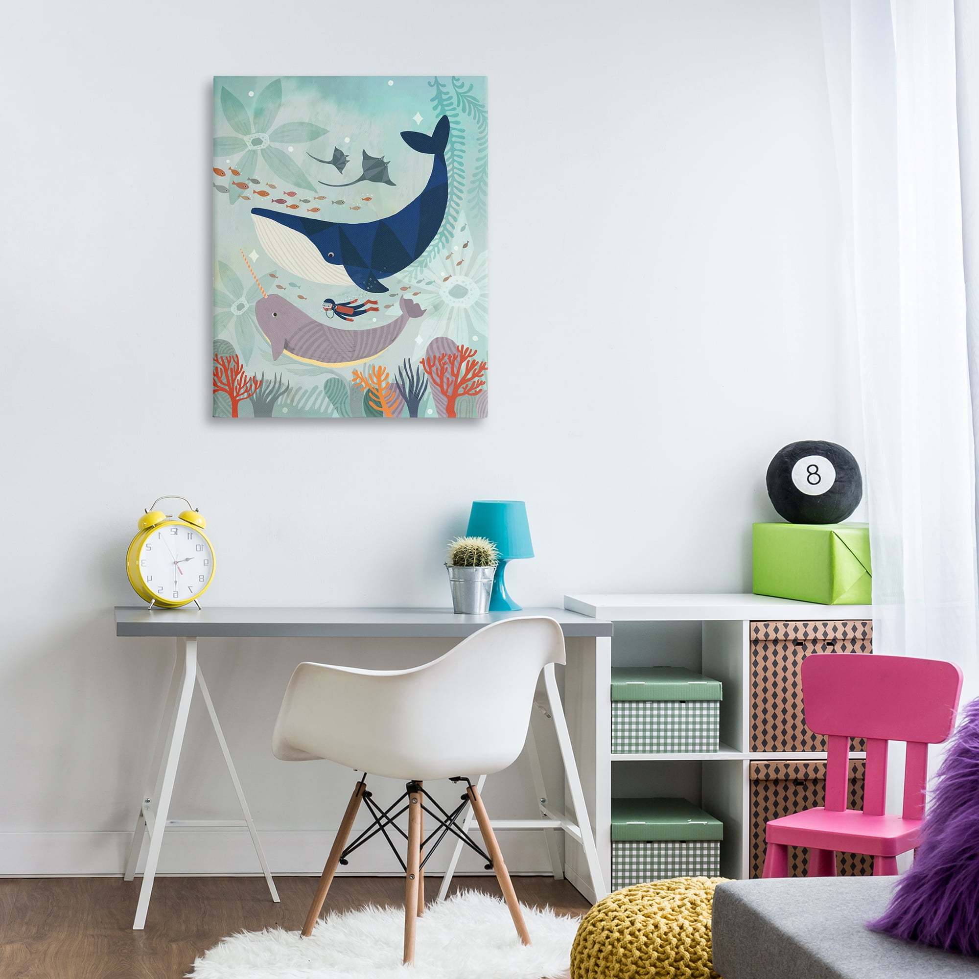 Stupell Industries Scuba Diver Among Whales Nautical & Beach Painting Wrapped Canvas Art Print Wall Art, 30 x 40