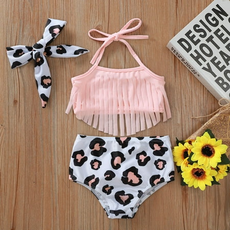 

Gubotare Summer Swimsuit Girls Outfits Kids Tassel Print Baby Swimwear Sunflower Bikini Girls Swimwear Kids Swim Wear Pink 0-6 Months