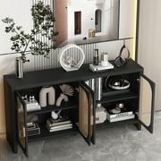 Sideboard Cabinet with 4doors, Buffet Cabinet, Rattan Cabinets with Storage, Living Room