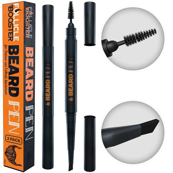 Bolígrafo para rellenar barba Follicle Booster, impermeable, negro, paquete de 2