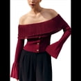 thumbnail image 3 of Blusas con Hombros Descubiertos para Mujer, Blusas de Larga para Salir, Estilo Y2K, Jersey de Punto, Conjuntos de Otoño A Rojo M, 3 of 8